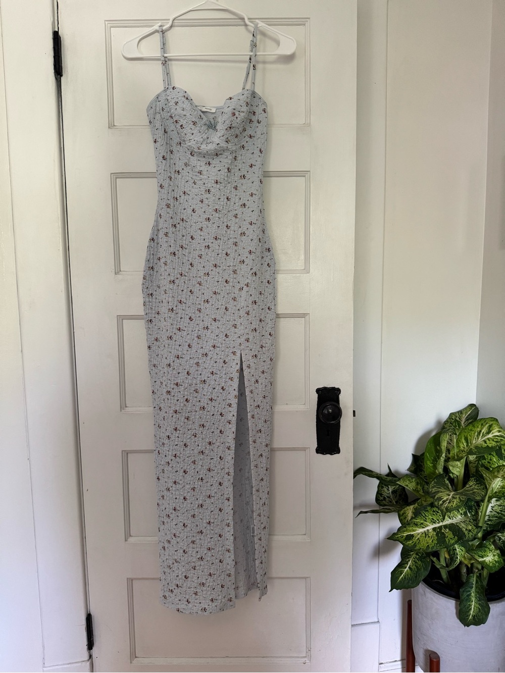 Bear Dance Light Blue Floral Spaghetti-Strap Maxi Dress with Front Slit